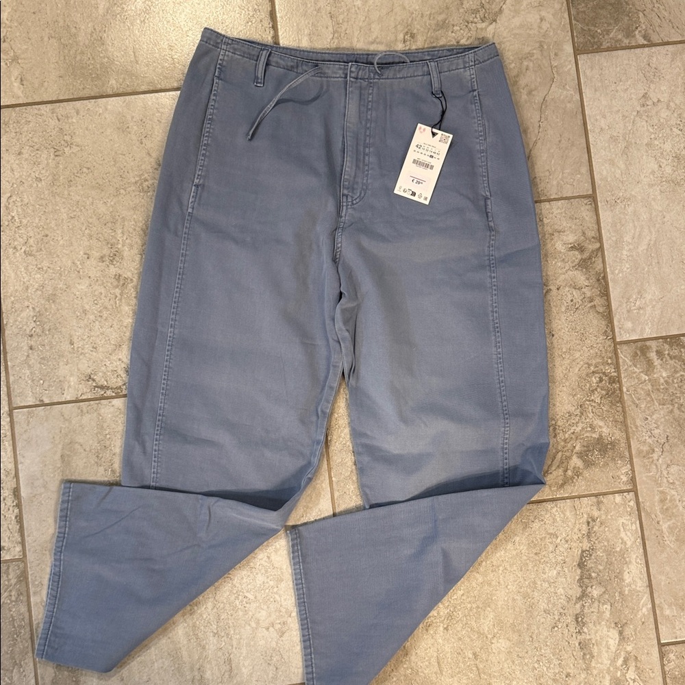 Zara Light Blue Drawstring Waist Pants